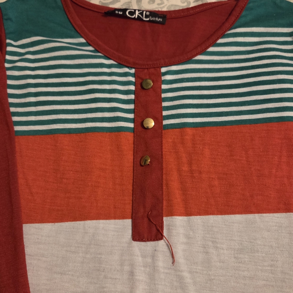 Calvin Klein Multicolor Striped Blouse with Gold Accents
